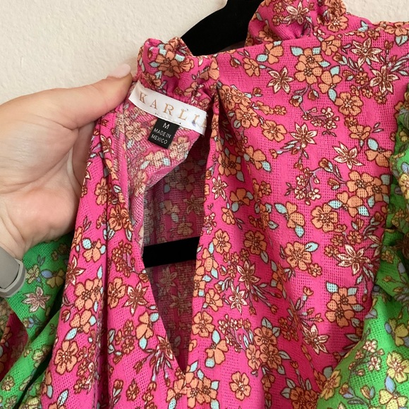 KARLIE floral vintage ditzy ruffle top in pink/green - Picture 9 of 9